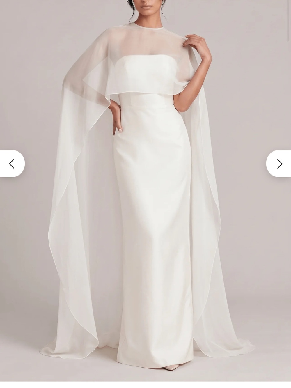 Lulu's White Sheer Cape Column Wedding Gown